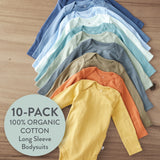 10-Pack Organic Cotton Long Sleeve Bodysuits, Rainbow Blue Gems