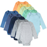 Go to slide 1, 10-Pack Organic Cotton Long Sleeve Bodysuits, Rainbow Blues