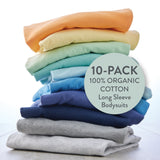 Go to slide 2, 10-Pack Organic Cotton Long Sleeve Bodysuits, Rainbow Blues