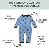 Organic Cotton Reversible Coverall, Blue Lion Crest