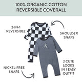 Go to slide 2, Organic Cotton One-Piece Jumpsuit Coverall, Sk8 Check Ivory