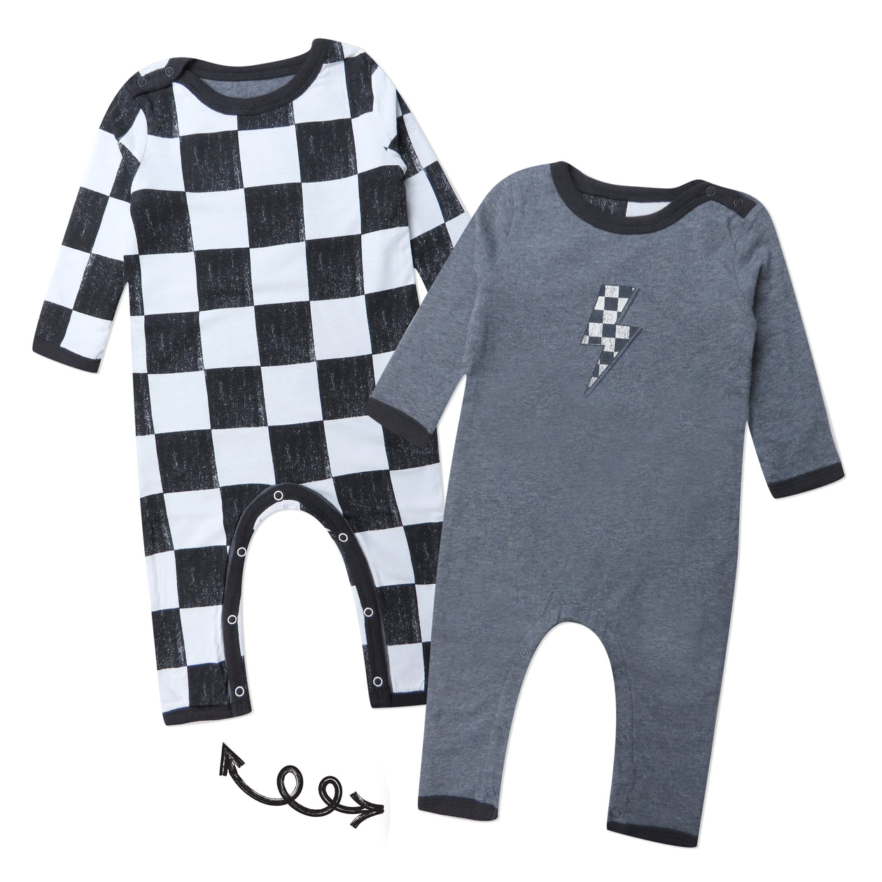 Organic Cotton One-Piece Jumpsuit Coverall, Sk8 Check Ivory