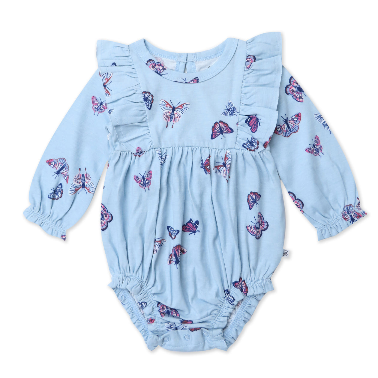 Ruffle Shoulder Bubble, Flying Butterfly Blue