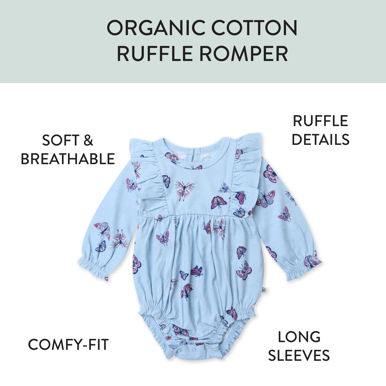 Ruffle Shoulder Bubble, Flying Butterfly Blue