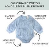 Organic Cotton Long Sleeve Bubble Romper, Sketchy Floral Blue