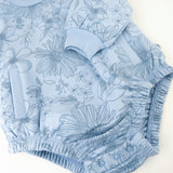 Organic Cotton Long Sleeve Bubble Romper, Sketchy Floral Blue