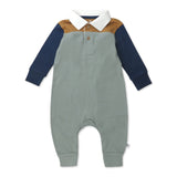 Organic Cotton Rugby Color Blocked Romper Coverall, Varsity Blue