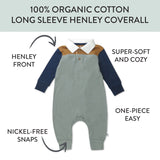 Organic Cotton Rugby Color Blocked Romper Coverall, Varsity Blue