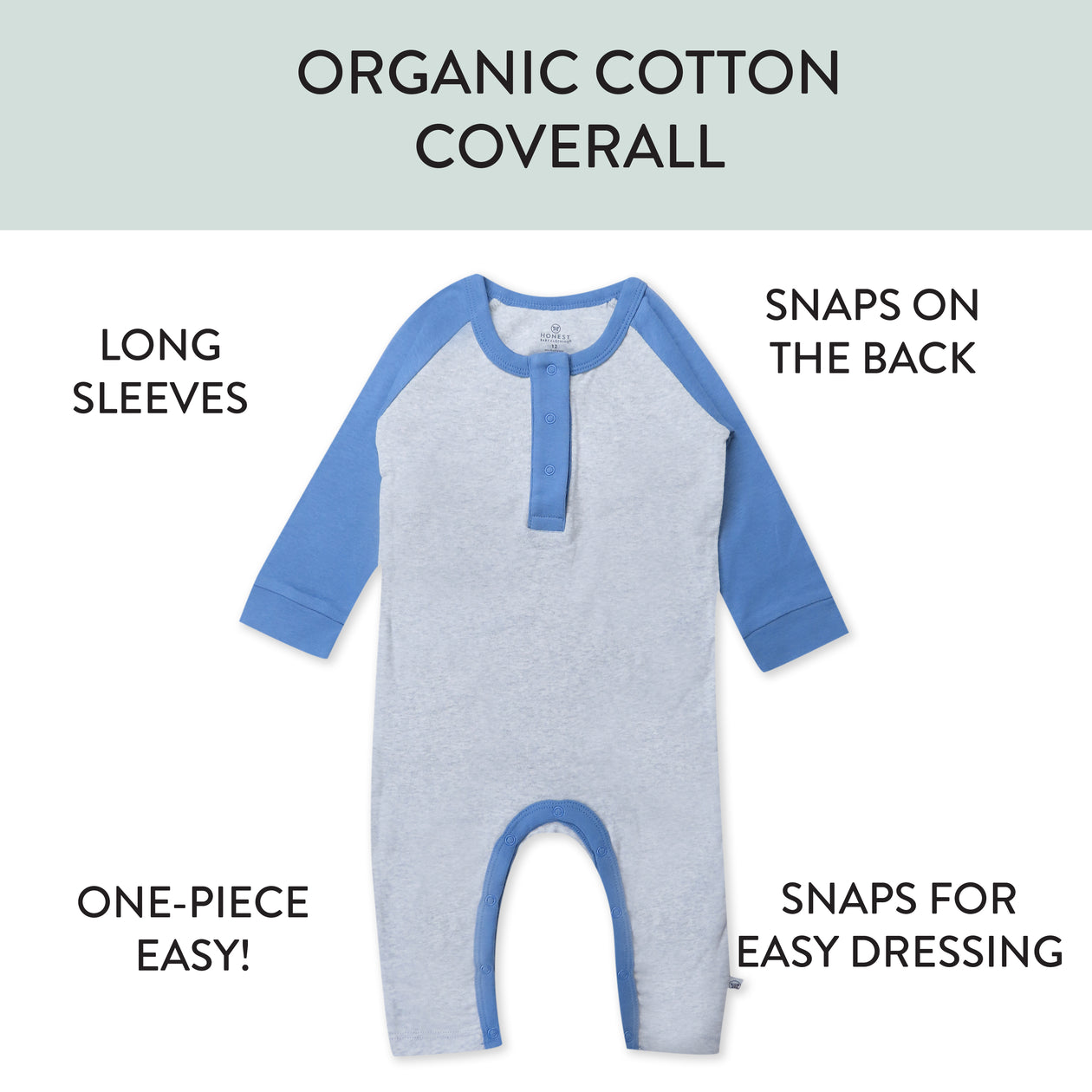 Organic Cotton One-Piece Jumpsuit Coverall, Collegiate Blue