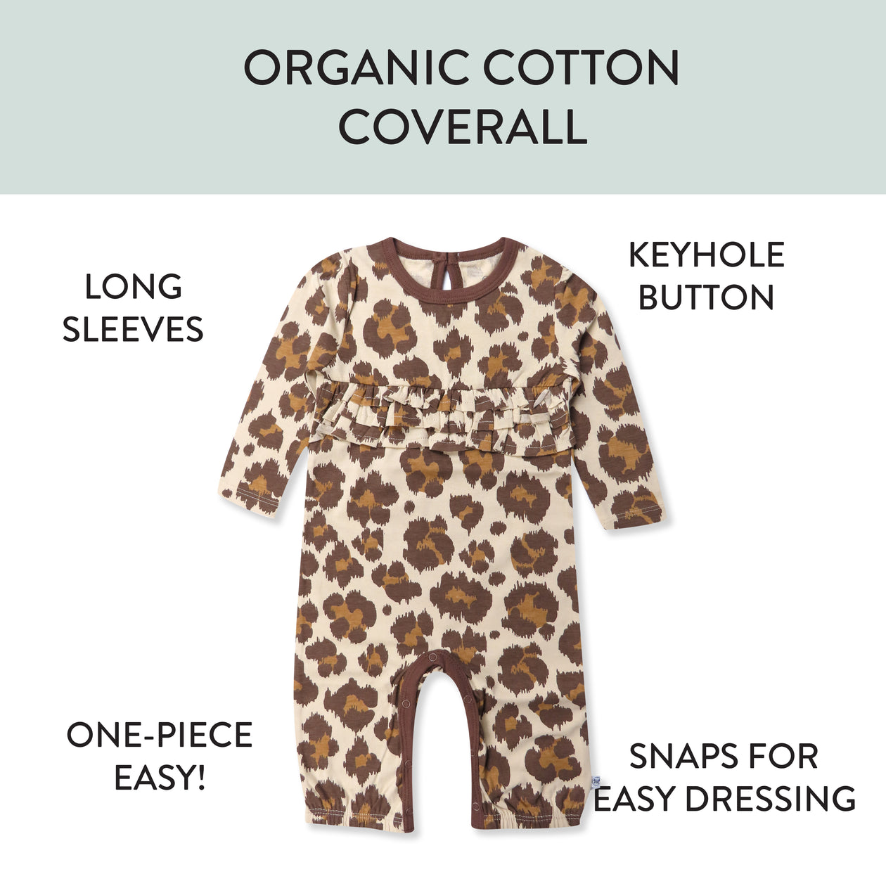 Chest Ruffle Coverall, Purr-fect Cheetah Neutral
