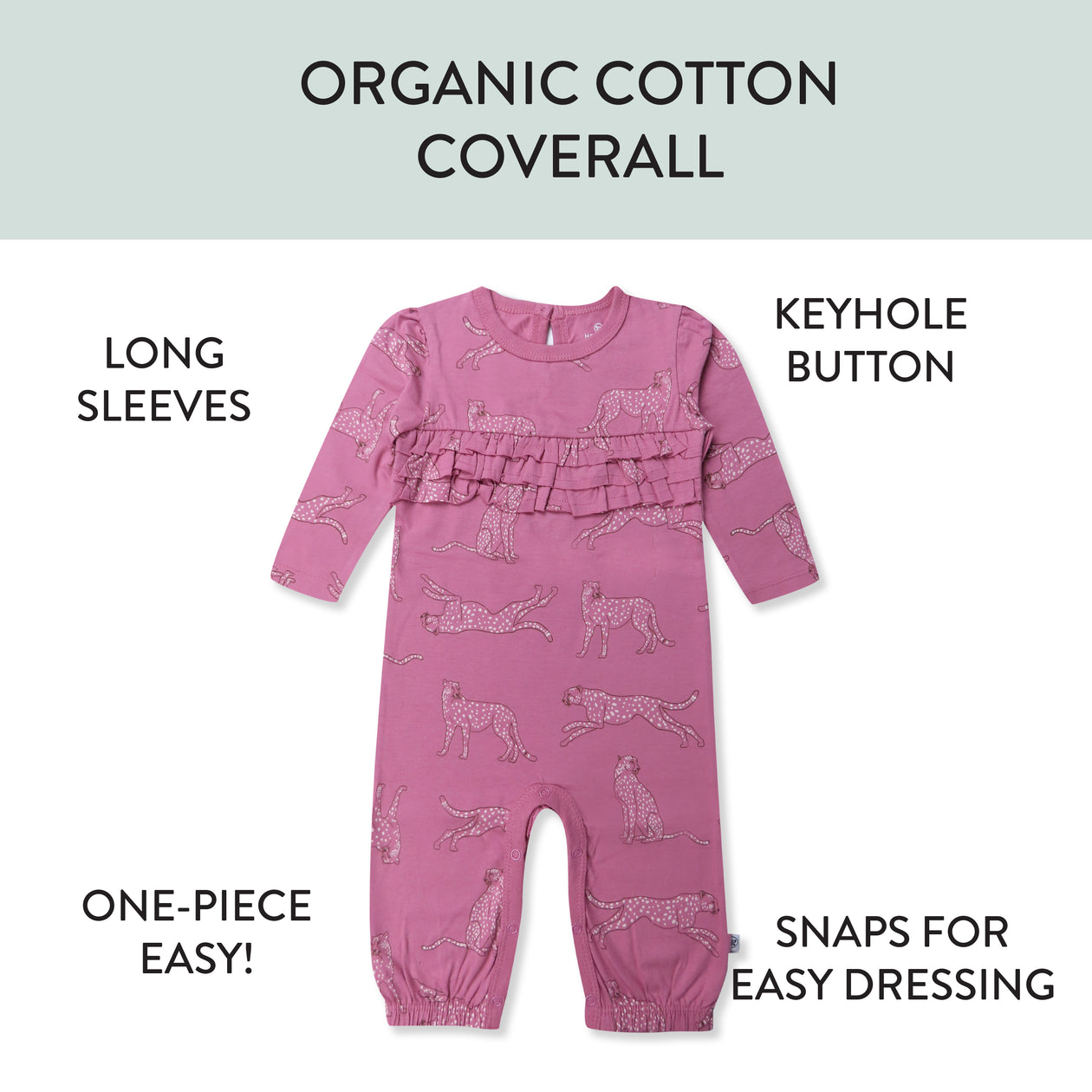 Chest Ruffle Coverall, Purple Spot