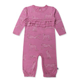Go to slide 1, Chest Ruffle Coverall, Purple Spot