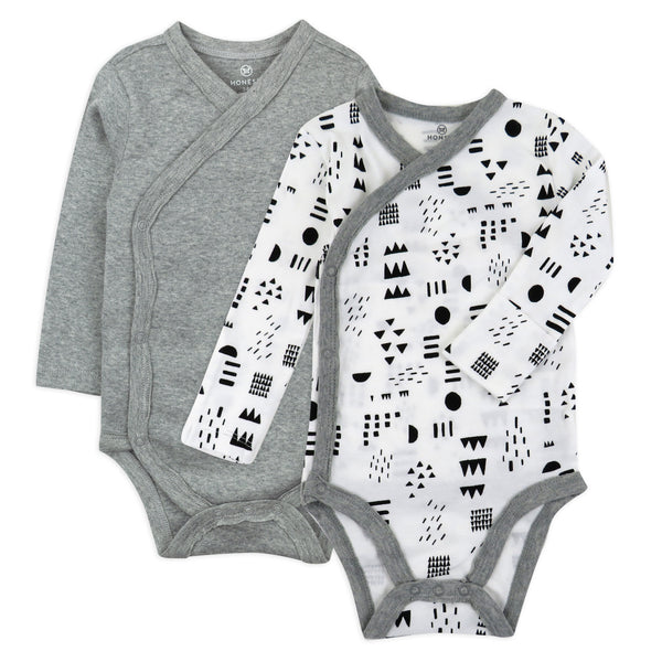 2-Pack Organic Cotton Long Sleeve Side-Snap Bodysuits, Pattern Play