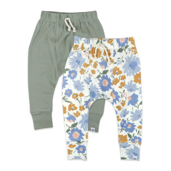 2-Pack Organic Cotton Honest Pants, Painterly Floral Blue