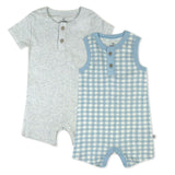 Organic Cotton Jumpsuit Romper Set, Baby Buffalo Check Cornflower