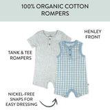 Organic Cotton Jumpsuit Romper Set, Baby Buffalo Check Cornflower