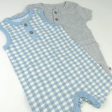 Organic Cotton Jumpsuit Romper Set, Baby Buffalo Check Cornflower