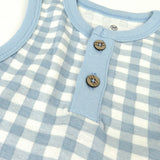 Organic Cotton Jumpsuit Romper Set, Baby Buffalo Check Cornflower