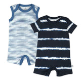 Organic Cotton Jumpsuit Romper Set, Nature Stripe Blue Indigo