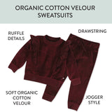 2-Piece Velour Ruffle Front Sweatsuit, Varsity Burgundy
