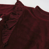 2-Piece Velour Ruffle Front Sweatsuit, Varsity Burgundy
