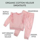 2-Piece Velour Ruffle Front Sweatsuit, Varsity Sweetheart