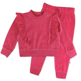 2-Piece Velour Ruffle Front Sweatsuit, Varsity Pink