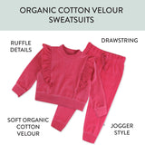 2-Piece Velour Ruffle Front Sweatsuit, Varsity Pink
