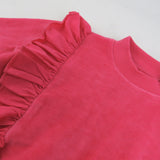 2-Piece Velour Ruffle Front Sweatsuit, Varsity Pink