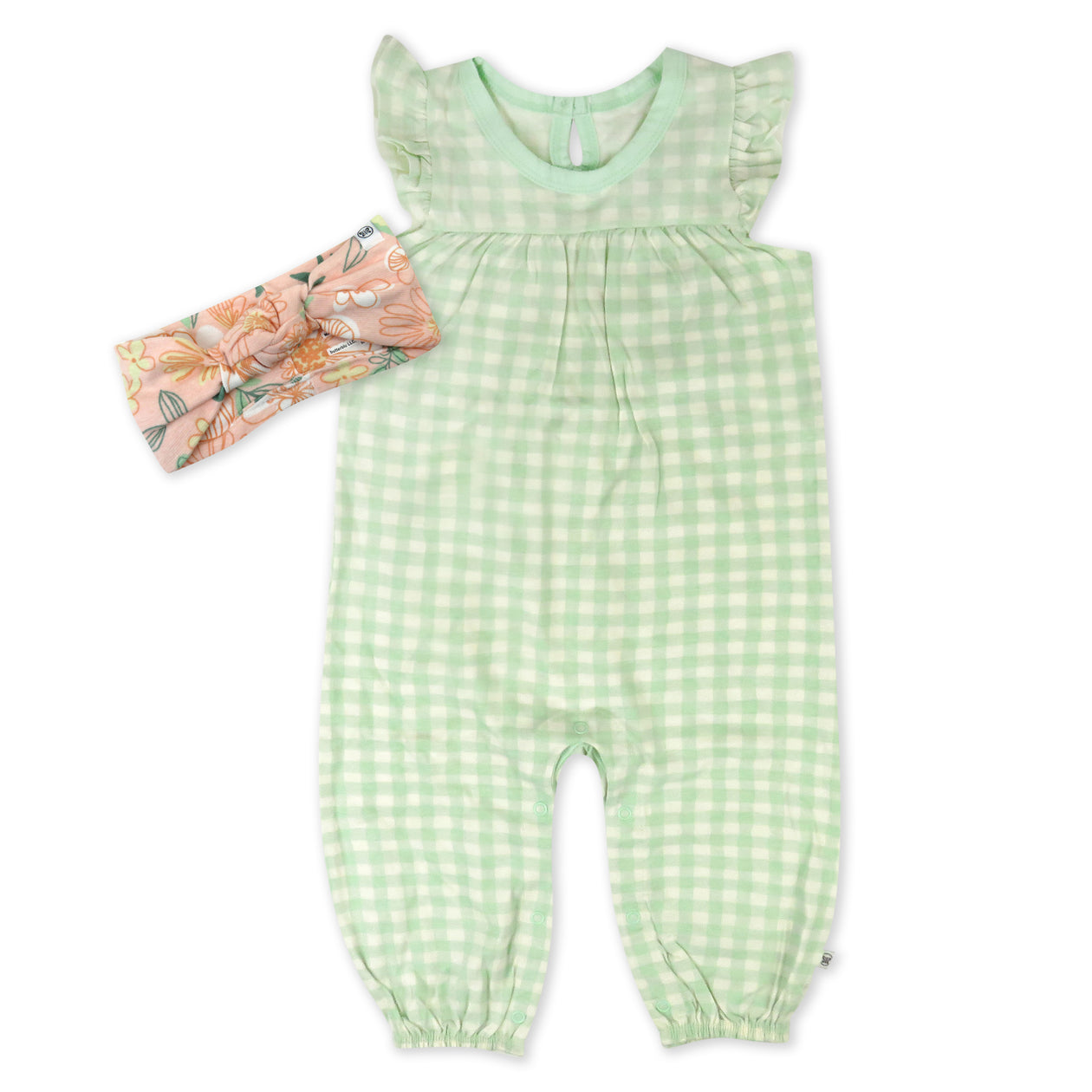 Organic Cotton Jumpsuit Romper Set, Baby Buffalo Check Meadow