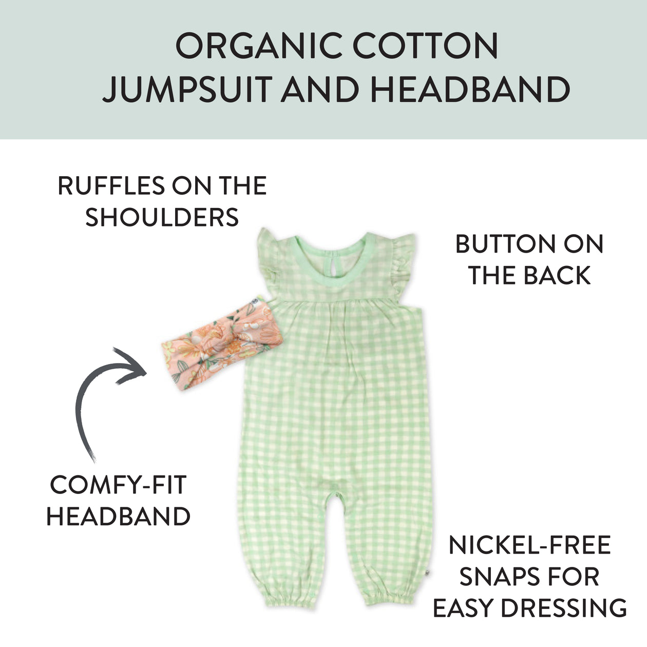 Organic Cotton Jumpsuit Romper Set, Baby Buffalo Check Meadow