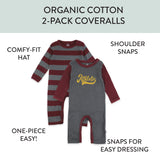 Go to slide 2, 2-Pack Coveralls, Preppy Burgundy Stripe