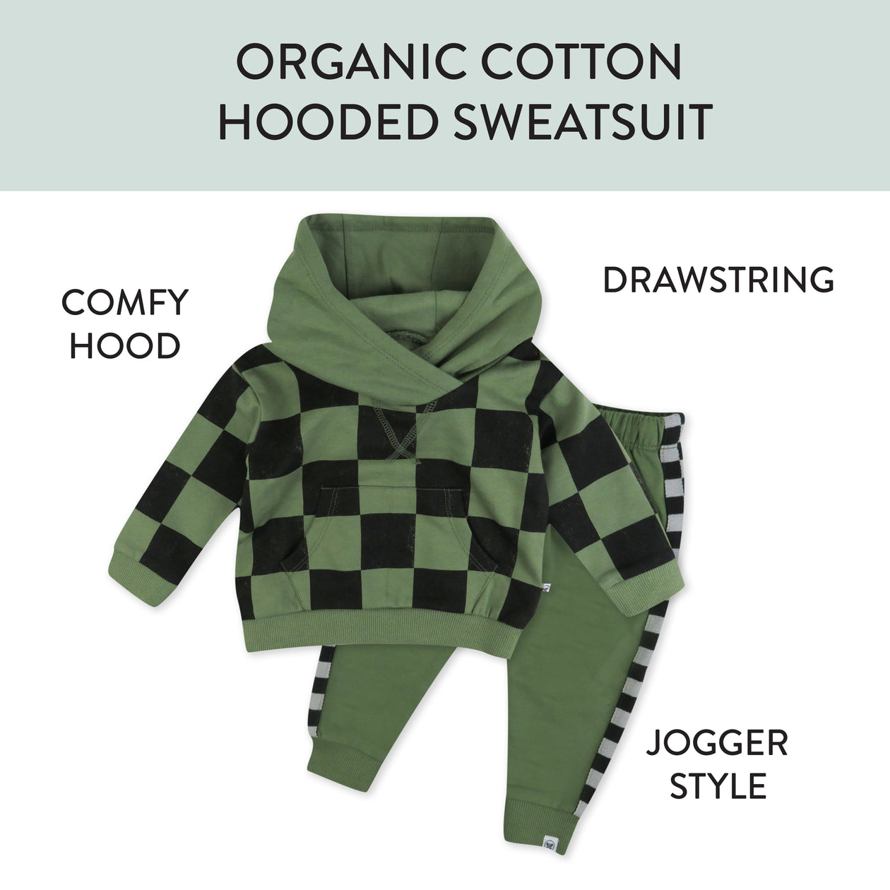 2-Piece Fleece Hoodie and Sweatpant Set, Sk8 Check Olive/Black