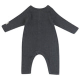 Go to slide 3, Organic Cotton Jumpsuit Coverall Romper Set, Skater Stripe Charcoal Gray