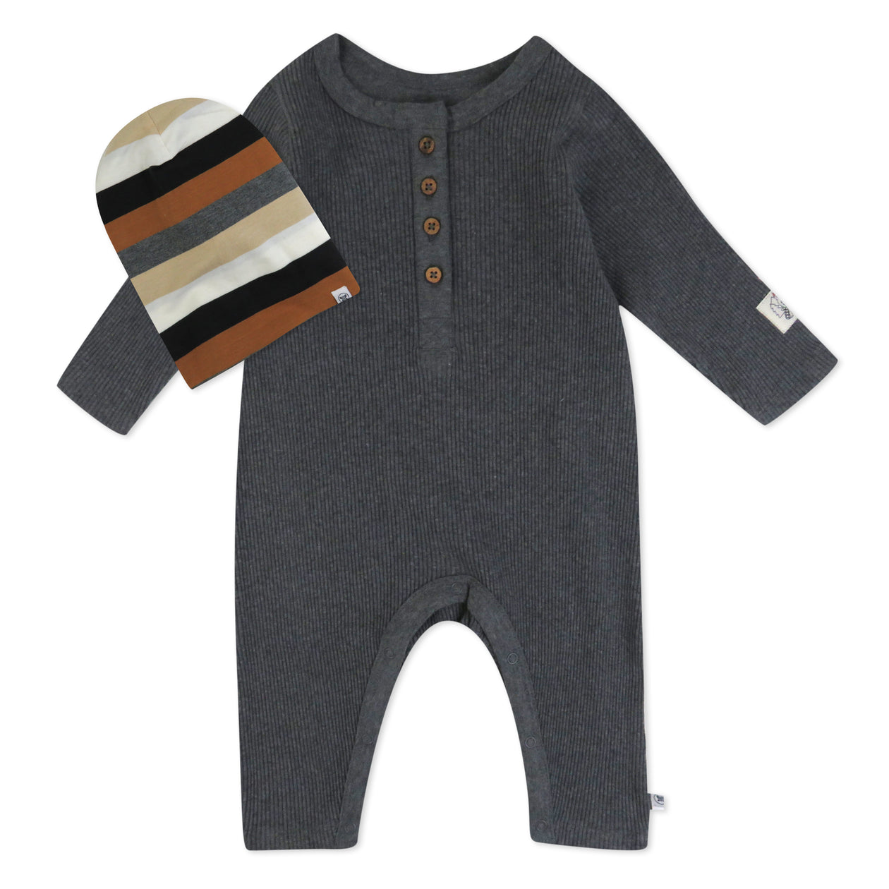 Organic Cotton Jumpsuit Coverall Romper Set, Skater Stripe Charcoal Gray