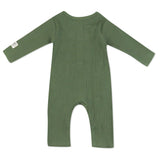 Go to slide 3, Organic Cotton Jumpsuit Coverall Romper Set, Skater Stripe Olive