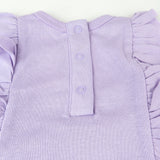 2-Piece Long Sleeve Ruffle Shoulder Bodysuit & Flare Legging Set, Purple Plaid