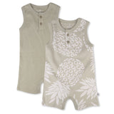 2-Pack Organic Cotton Romper Set, Pineapple Leaf Khaki