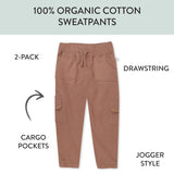 2-Pack Easy Fit Cargo Sweatpants, Brown