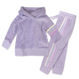 2 Piece Cozy Velour Pop Over Hoodie and Sweatpant Set, Lavender with Stripe