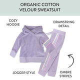 2 Piece Cozy Velour Pop Over Hoodie and Sweatpant Set, Lavender with Stripe