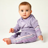 2 Piece Cozy Velour Pop Over Hoodie and Sweatpant Set, Lavender with Stripe