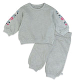 2-Piece Cozy Sweatsuit with Embroidered Sleeve, Light Gray Heather