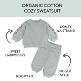 2-Piece Cozy Sweatsuit with Embroidered Sleeve, Light Gray Heather