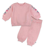 2-Piece Cozy Sweatsuit with Embroidered Sleeve, Varsity Sweetheart