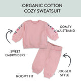 2-Piece Cozy Sweatsuit with Embroidered Sleeve, Varsity Sweetheart