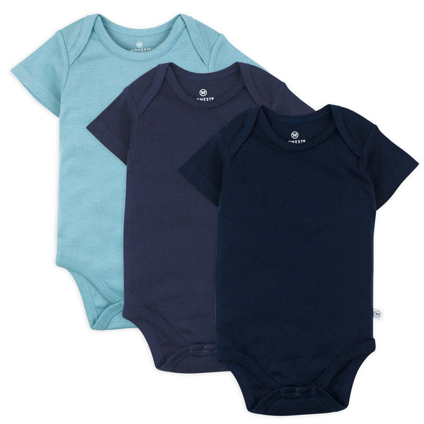 3-Pack Organic Cotton Short Sleeve Bodysuits, Blue Ombre