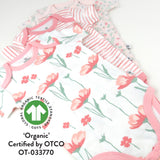 3-Pack Organic Cotton Short Sleeve Bodysuits, Strawberry Pink Floral