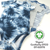 3-Pack Organic Cotton Short Sleeve Bodysuits, Tie Dye Blues
