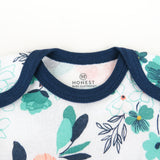 3-Pack Organic Cotton Short Sleeve Bodysuits, Dreamy Floral Aqua Blue